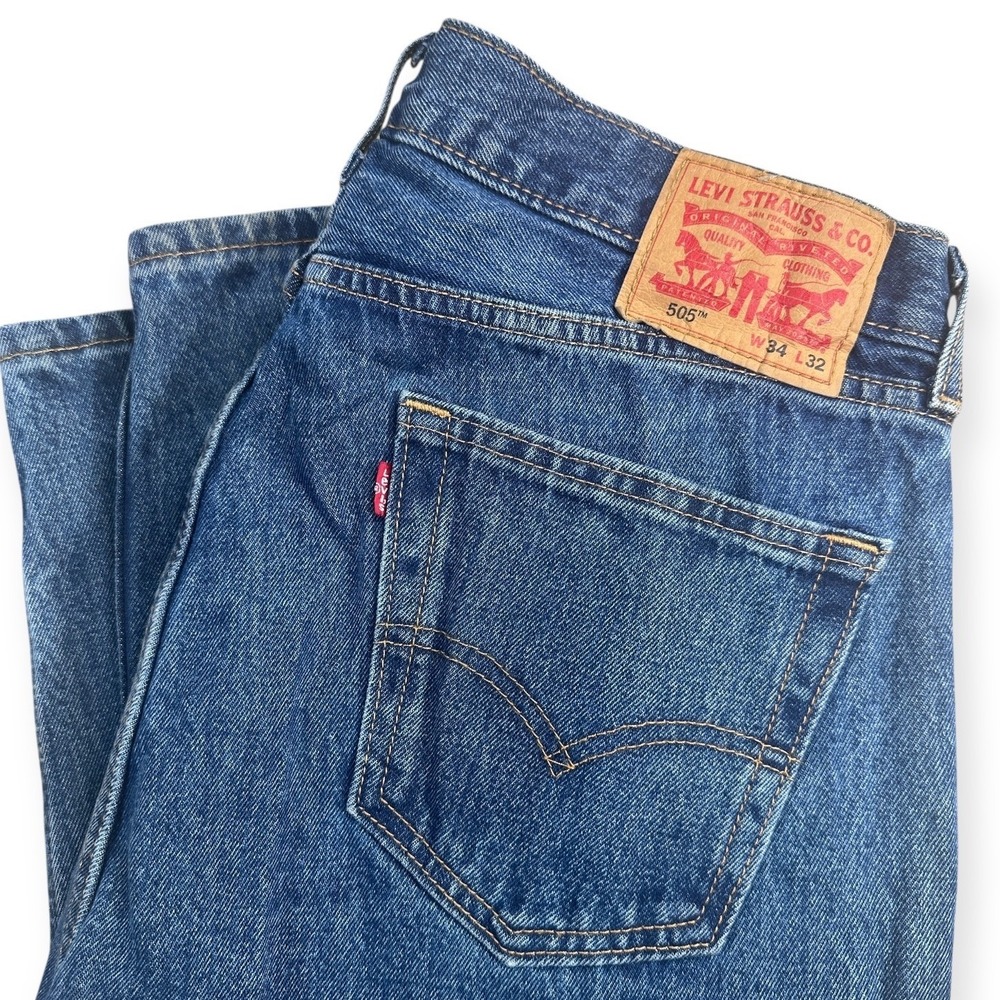 Levi Strauss 505 Mens Jeans W34 L32 Dark Wash Straight Leg Denim